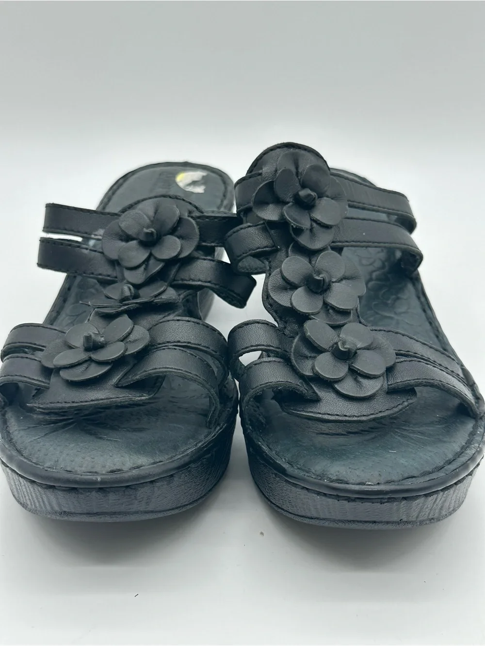 Born Black Floral Leather Wedge Slide Sandals